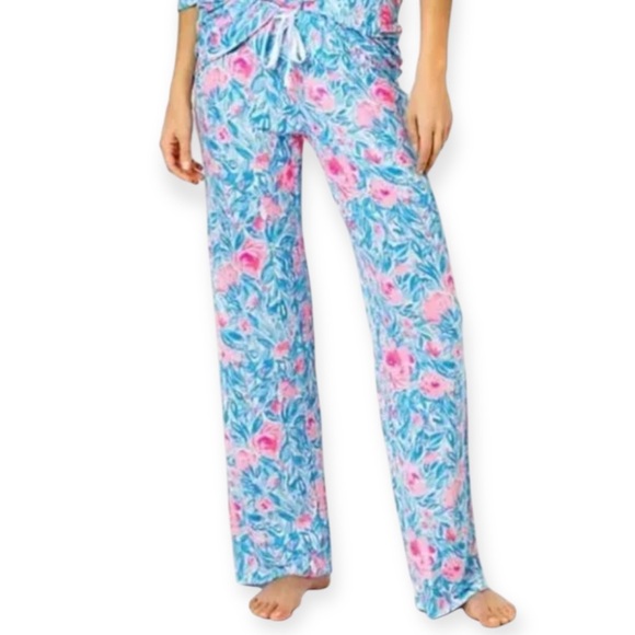 LILLY PULITZER PJ Knit Pant Bondi Blue My Little Peony Pajama Bottoms NWT - Picture 2 of 6